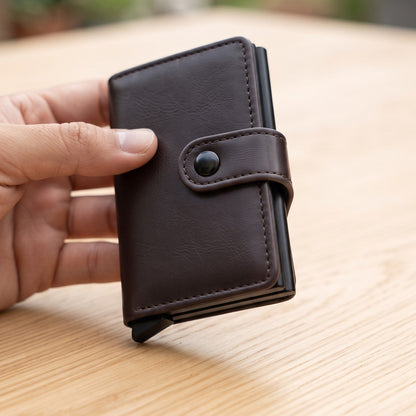 Compact RFID Protection Wallet – Push-Button Card Holder & Multiple Money Sections