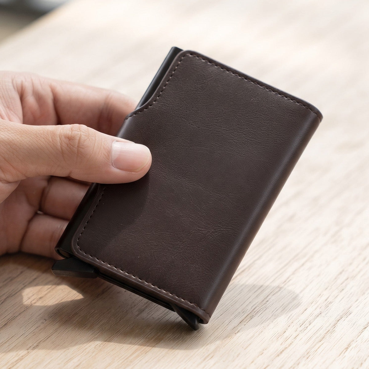 Compact RFID Protection Wallet – Push-Button Card Holder & Multiple Money Sections