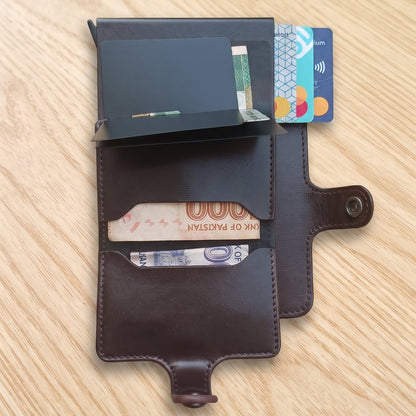 Compact RFID Protection Wallet – Push-Button Card Holder & Multiple Money Sections