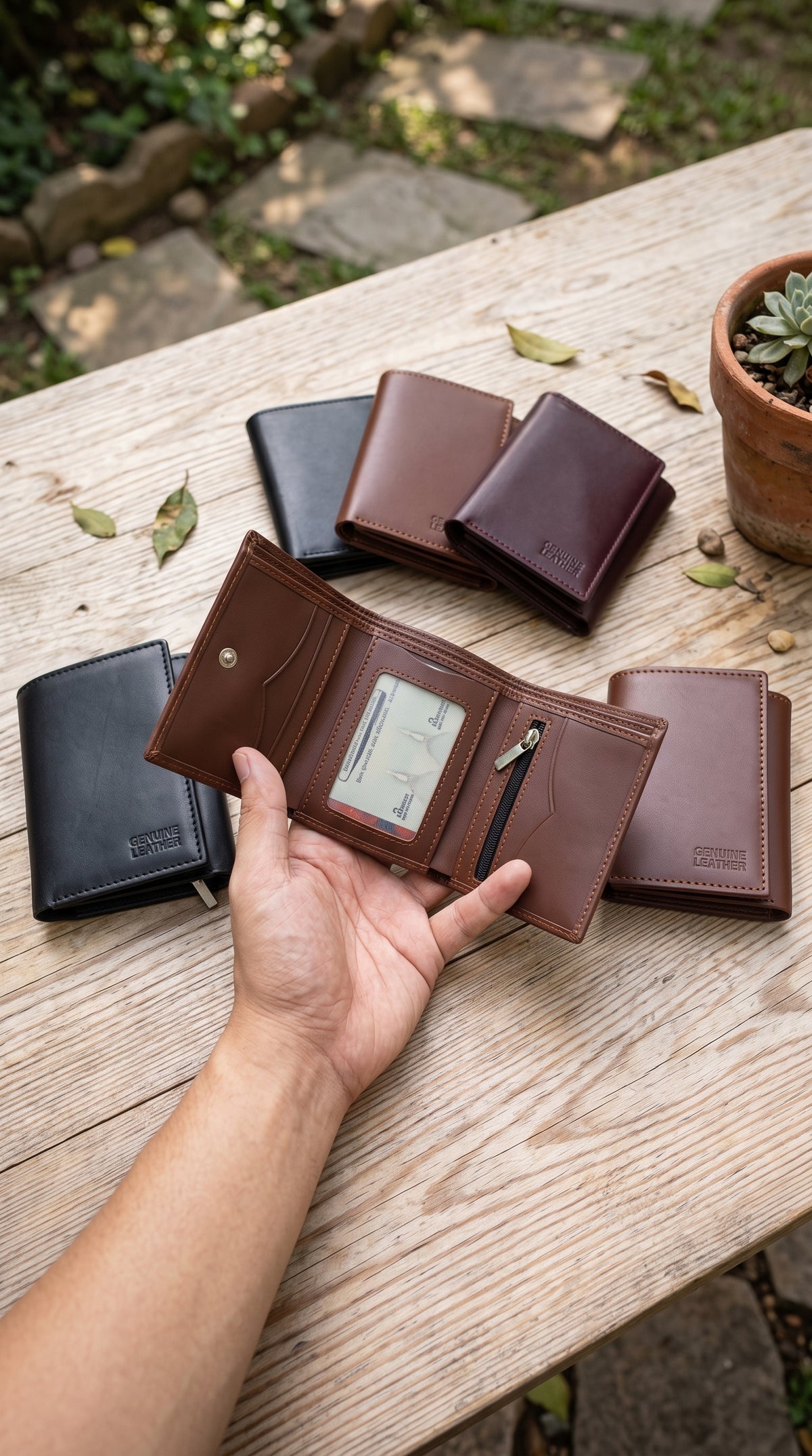 Three-Fold Genuine Cow Leather Wallet – Compact, Stylish & Durable