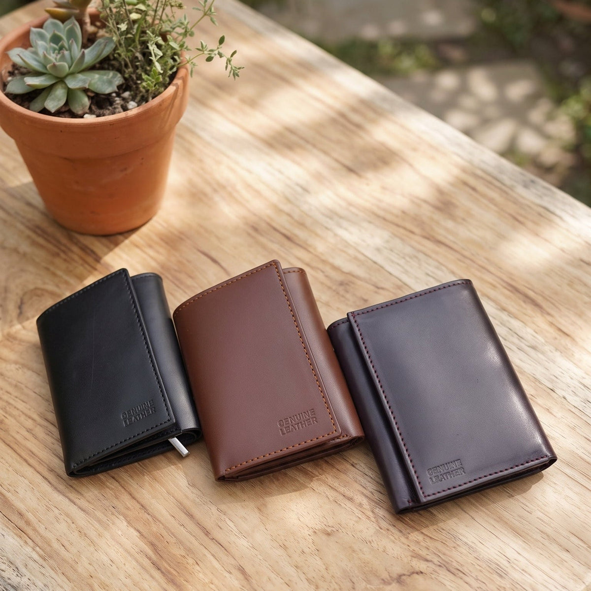 Three-Fold Genuine Cow Leather Wallet – Compact, Stylish & Durable